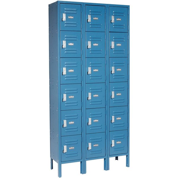 Global Industrial Six Tier Locker, 12x12x12, 18 Door, Unassembled, Blue 652055BL
